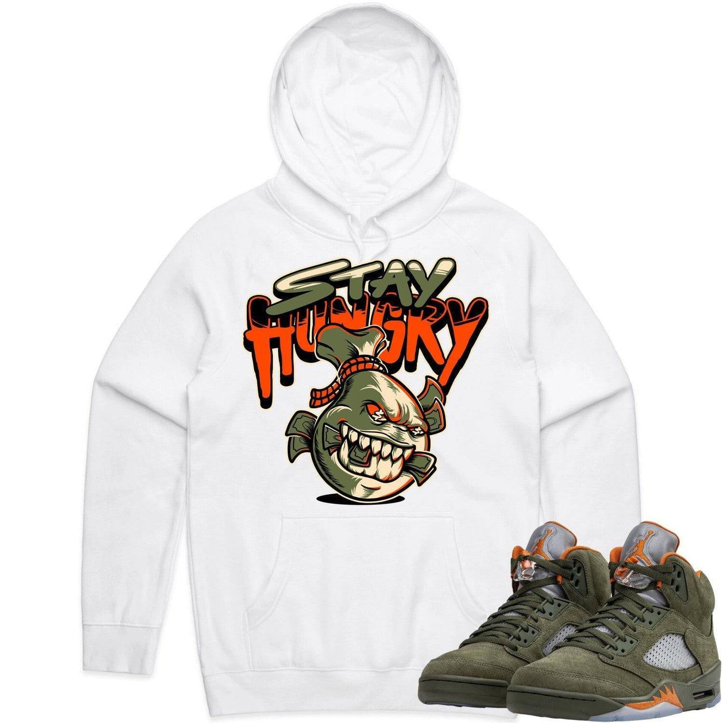 Olive 5s Hoodies - Jordan Retro 5 Olive Hoodies - Celadon Stay Hungry