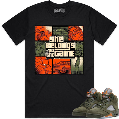 Olive 5s Shirt - Jordan Retro 5 Olive 5s Sneaker Tees - Celadon Game