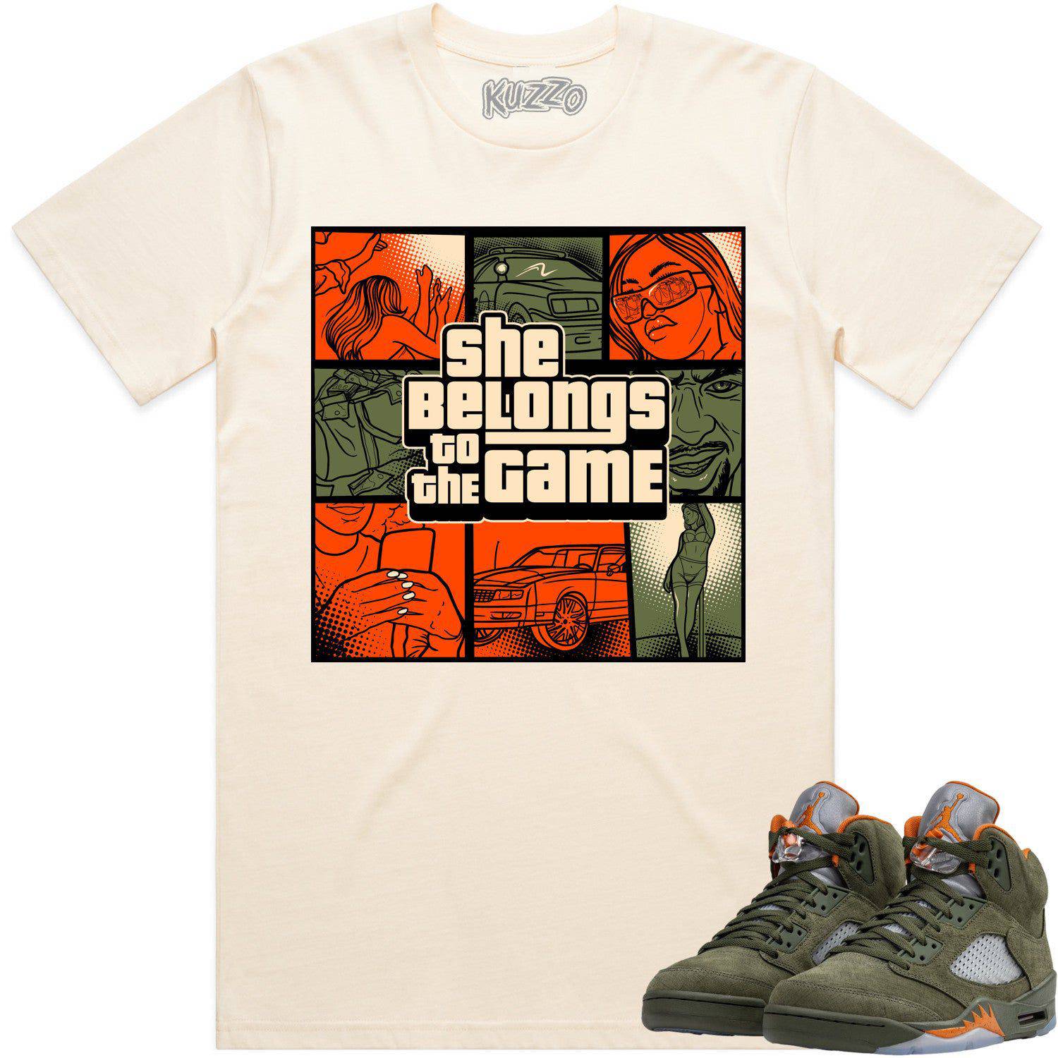 Olive 5s Shirt - Jordan Retro 5 Olive 5s Sneaker Tees - Celadon Game