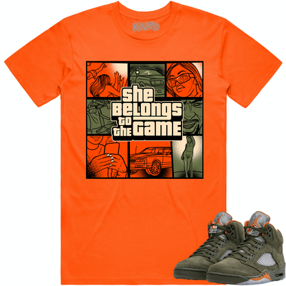 Olive 5s Shirt - Jordan Retro 5 Olive 5s Sneaker Tees - Celadon Game