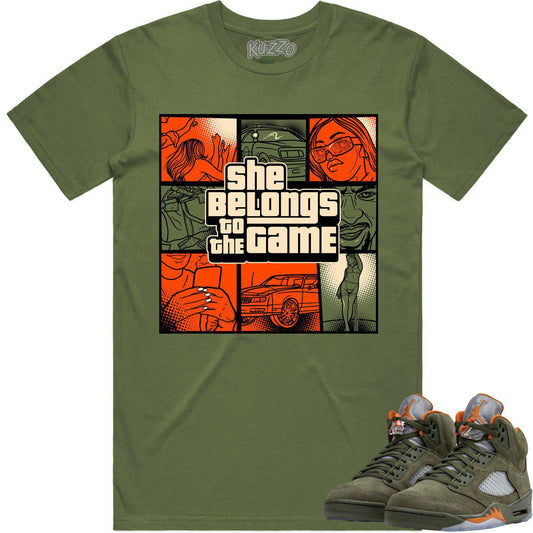 Olive 5s Shirt - Jordan Retro 5 Olive 5s Sneaker Tees - Celadon Game