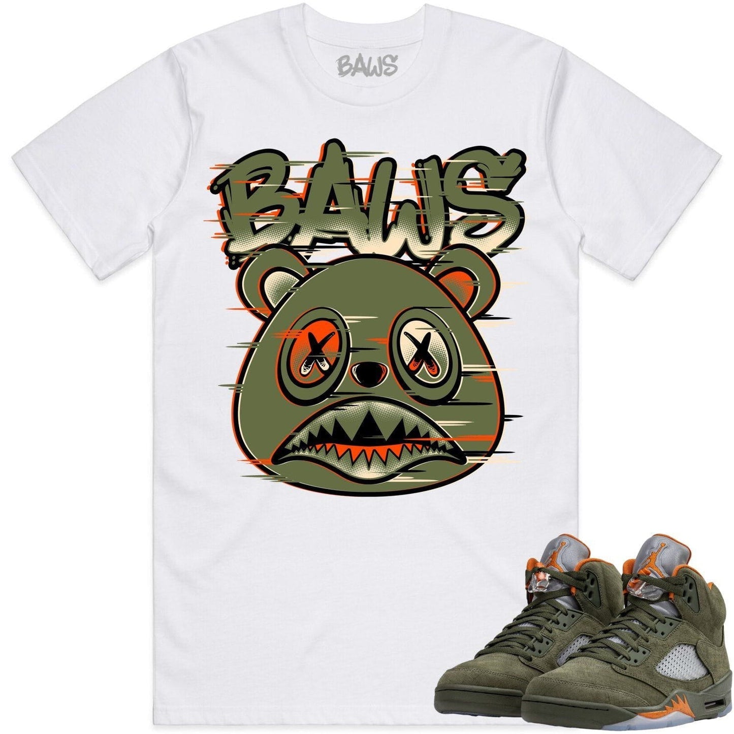 Olive 5s Shirts - Jordan 5 Olive 5s Sneaker Tees - Glitch Baws Bear