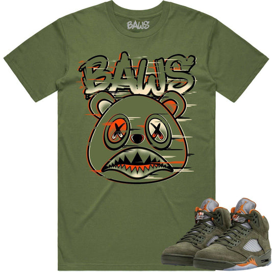 Olive 5s Shirts - Jordan 5 Olive 5s Sneaker Tees - Glitch Baws Bear