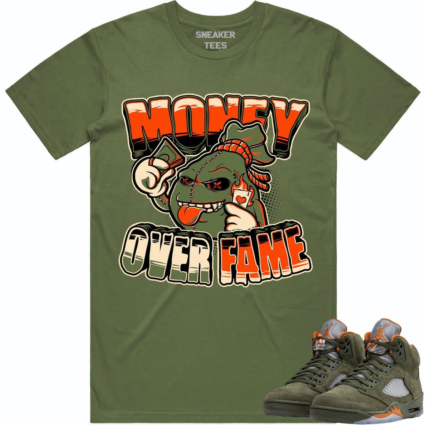 Olive 5s Shirts - Jordan Retro 5 Olive Sneaker Tees - Celadon Money
