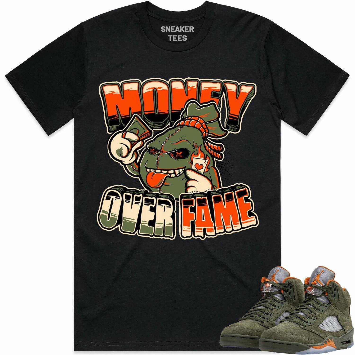 Olive 5s Shirts - Jordan Retro 5 Olive Sneaker Tees - Celadon Money