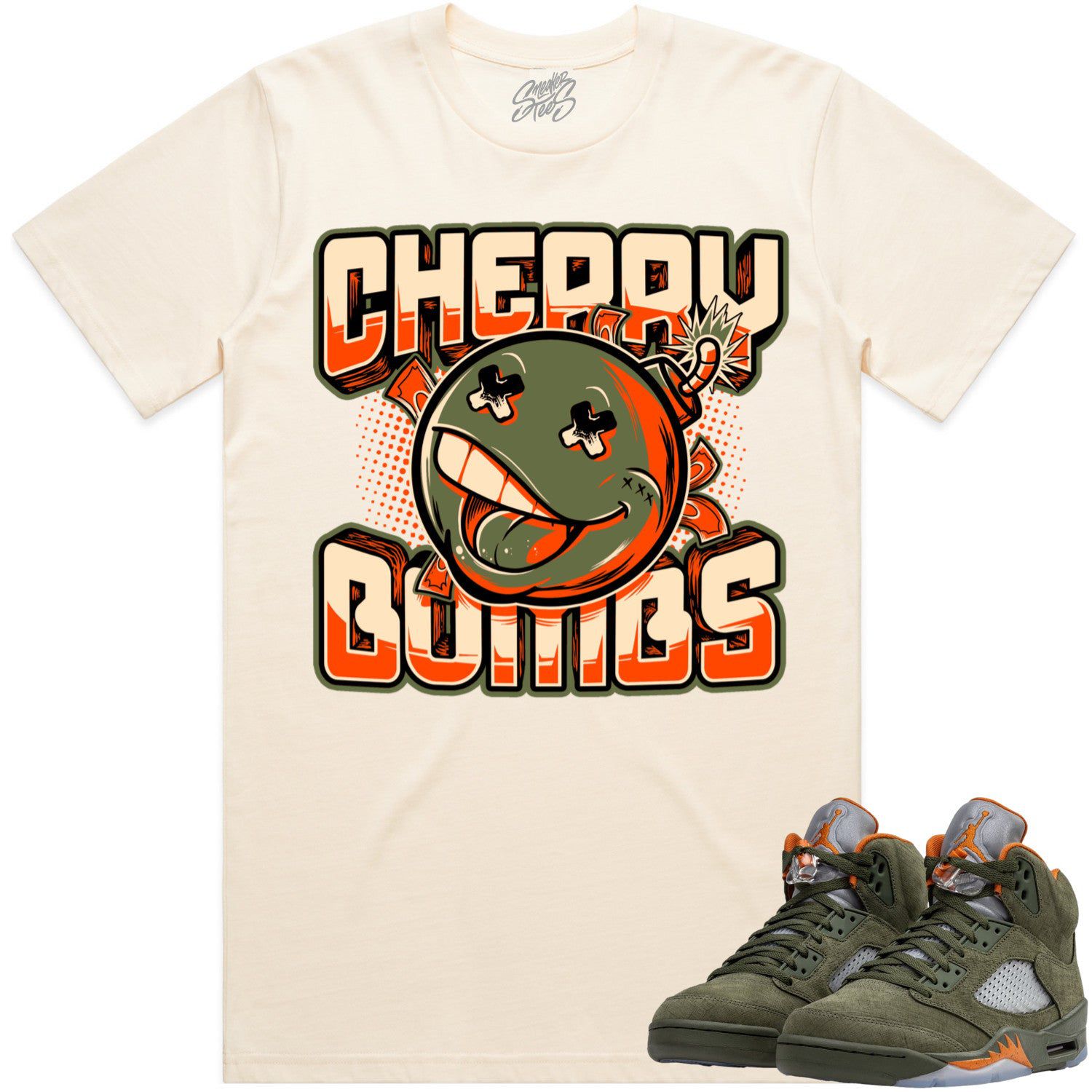 Olive 5s Shirts - Jordan Retro 5 Olive Sneaker Tees - Cherry Bombs