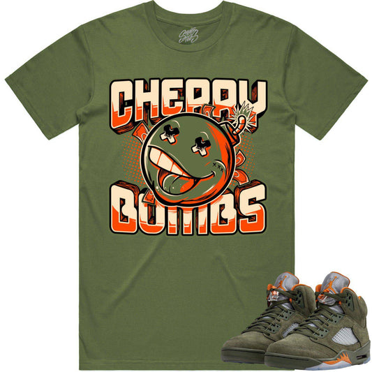 Olive 5s Shirts - Jordan Retro 5 Olive Sneaker Tees - Cherry Bombs