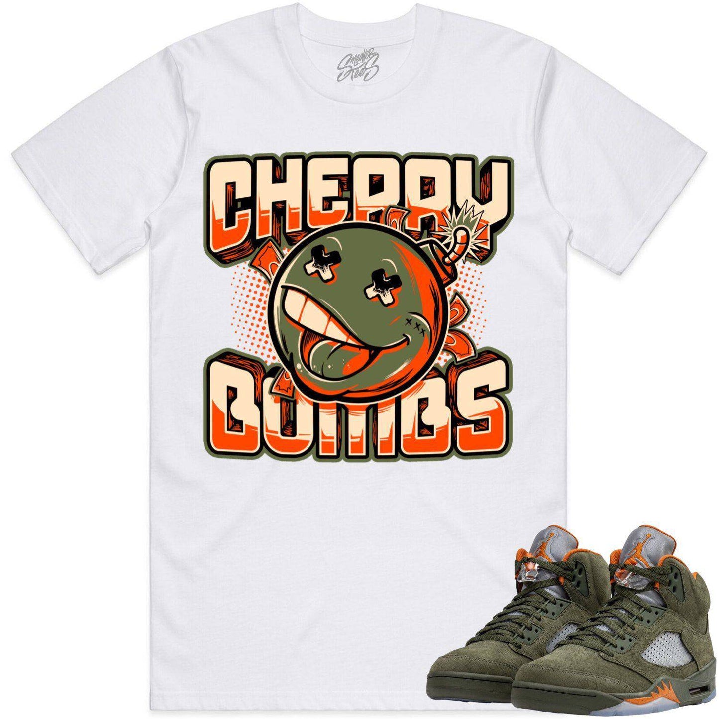 Olive 5s Shirts - Jordan Retro 5 Olive Sneaker Tees - Cherry Bombs