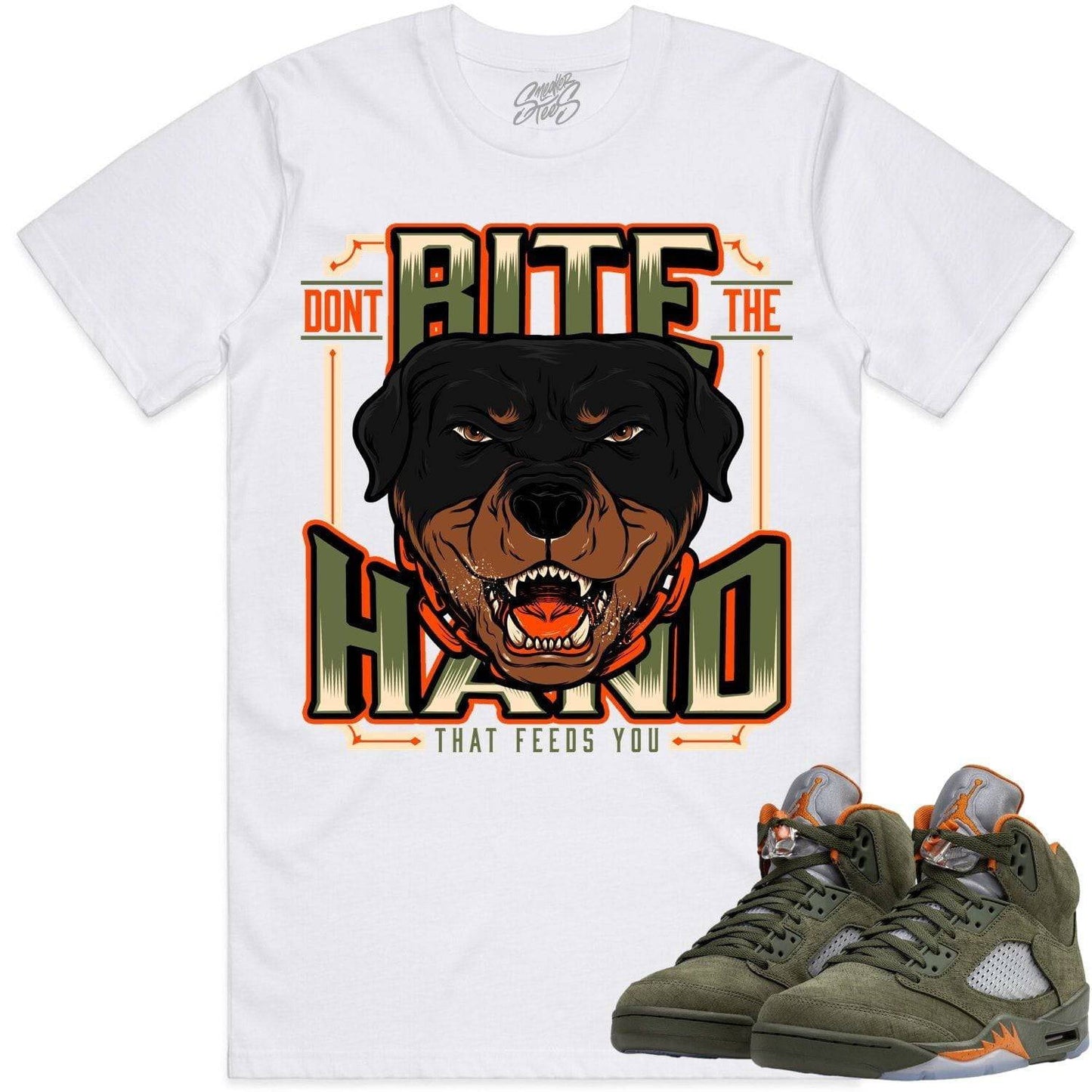 Olive 5s Shirts - Jordan Retro 5 Olive Sneaker Tees - Dont Bite