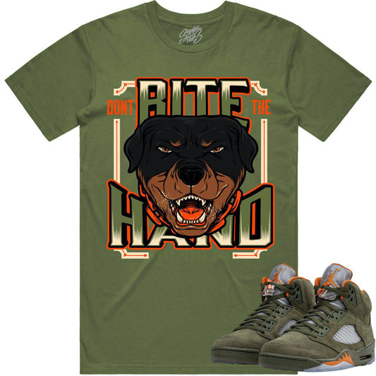 Olive 5s Shirts - Jordan Retro 5 Olive Sneaker Tees - Dont Bite