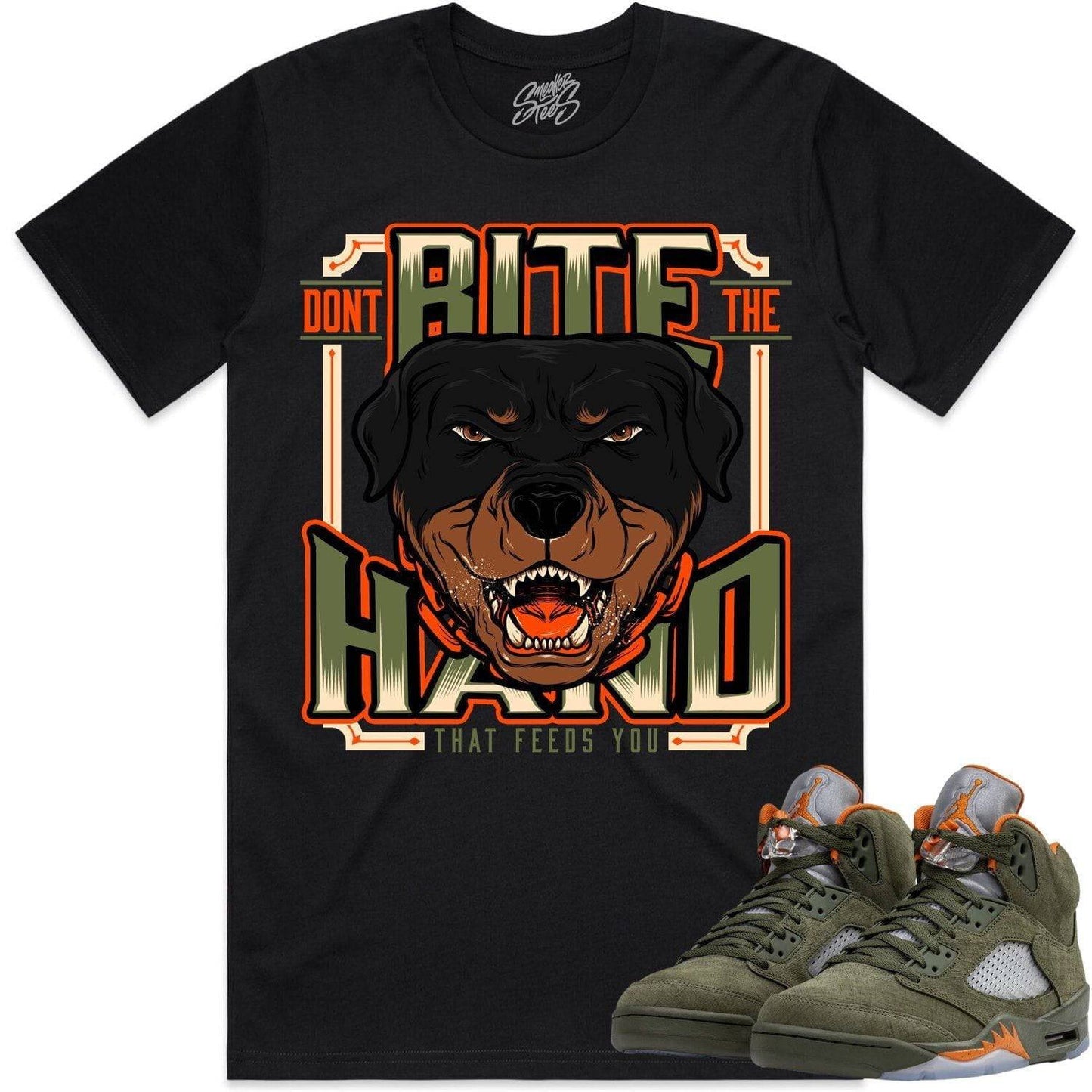 Olive 5s Shirts - Jordan Retro 5 Olive Sneaker Tees - Dont Bite