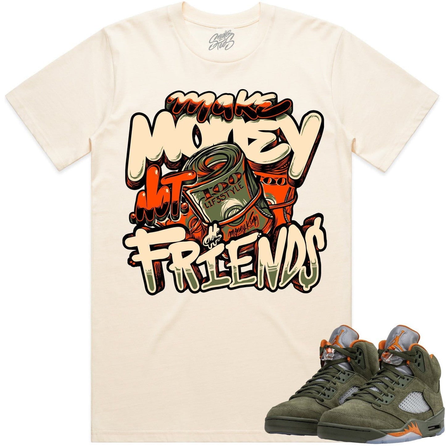 Olive 5s Shirts - Jordan Retro 5 Olive Sneaker Tees - Make Money