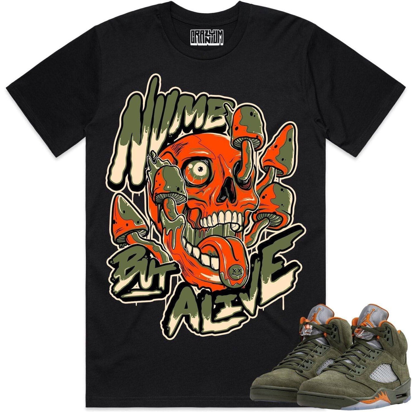 Olive 5s Shirts - Jordan Retro 5 Olive Sneaker Tees - Numb Alive