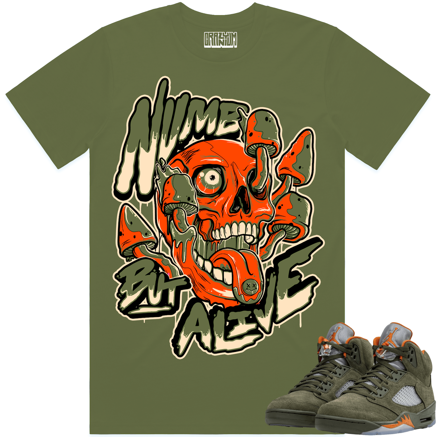 Olive 5s Shirts - Jordan Retro 5 Olive Sneaker Tees - Numb Alive