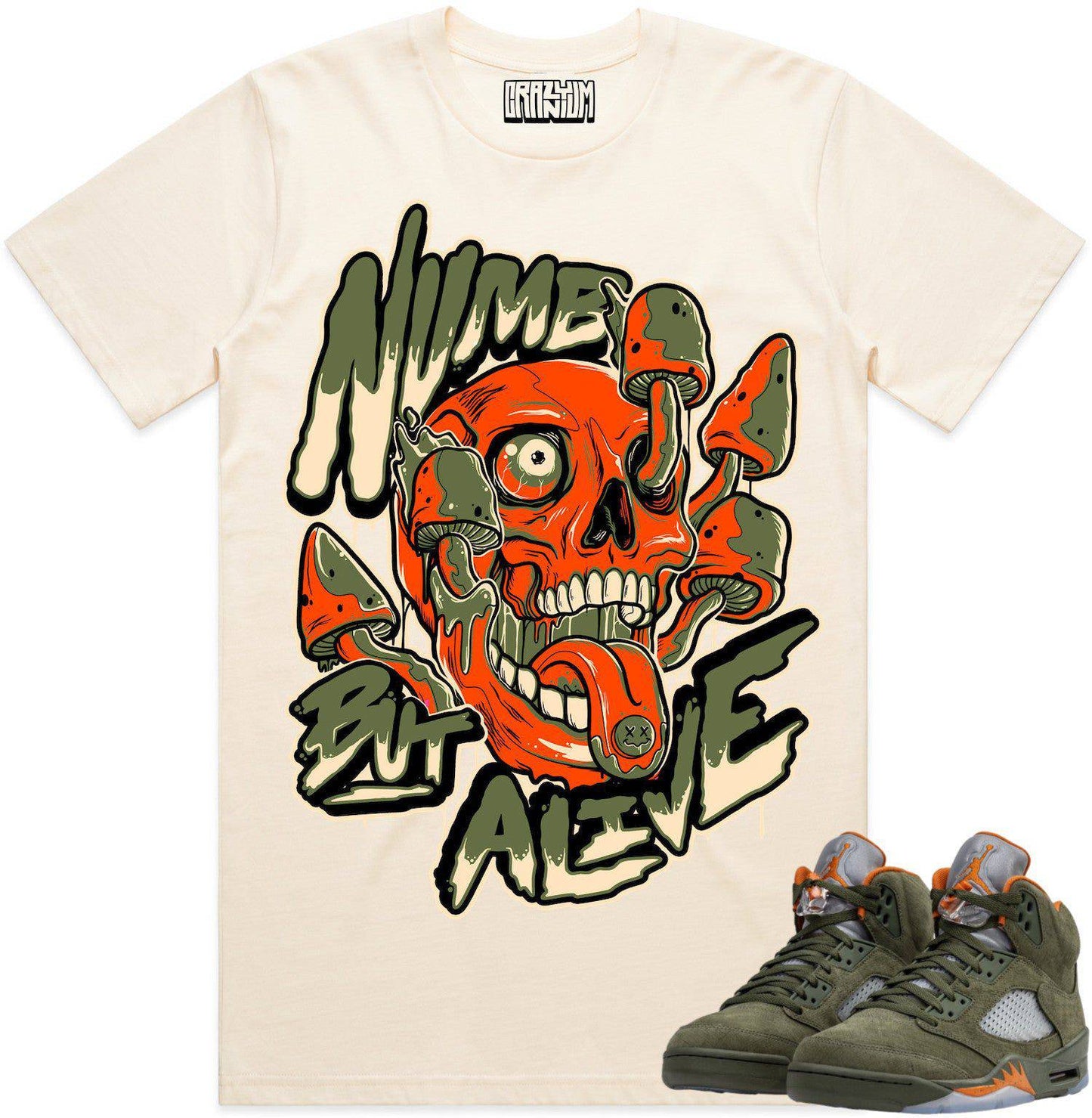 Olive 5s Shirts - Jordan Retro 5 Olive Sneaker Tees - Numb Alive