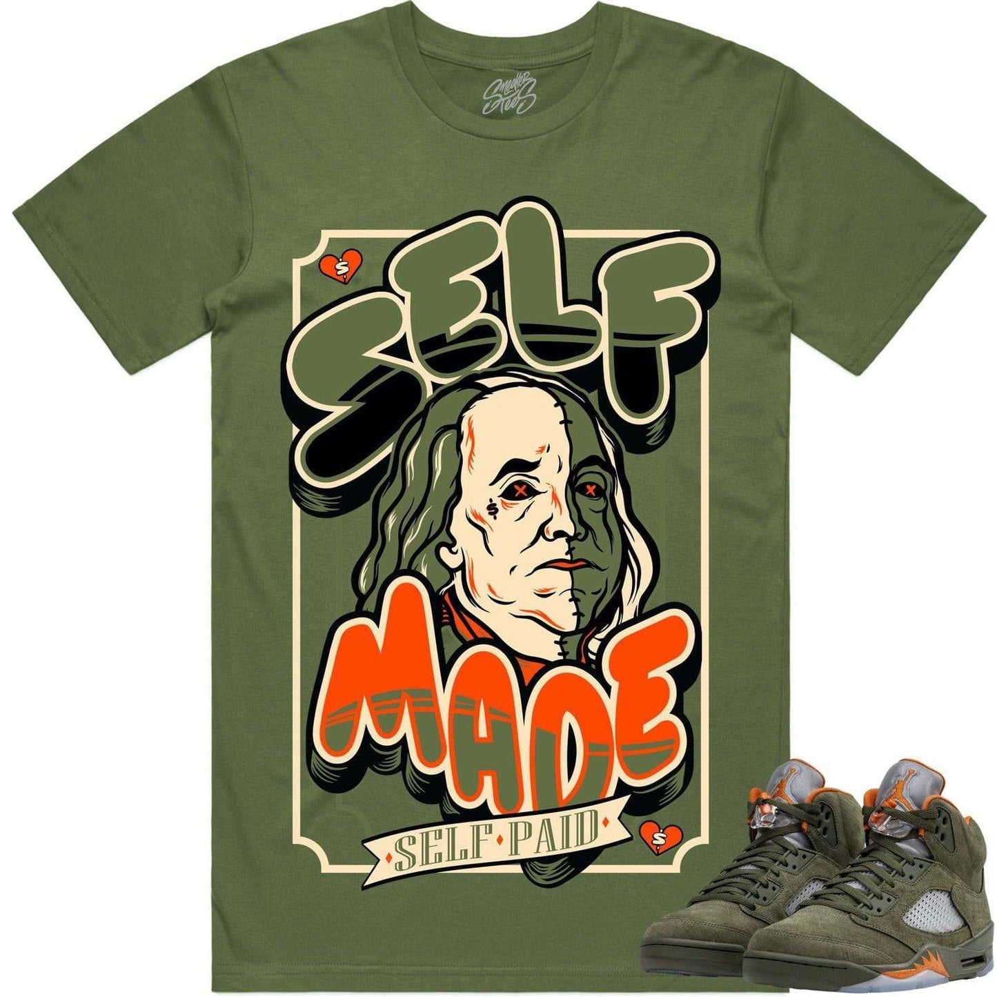 Olive 5s Shirts - Jordan Retro 5 Olive Sneaker Tees - Self Made