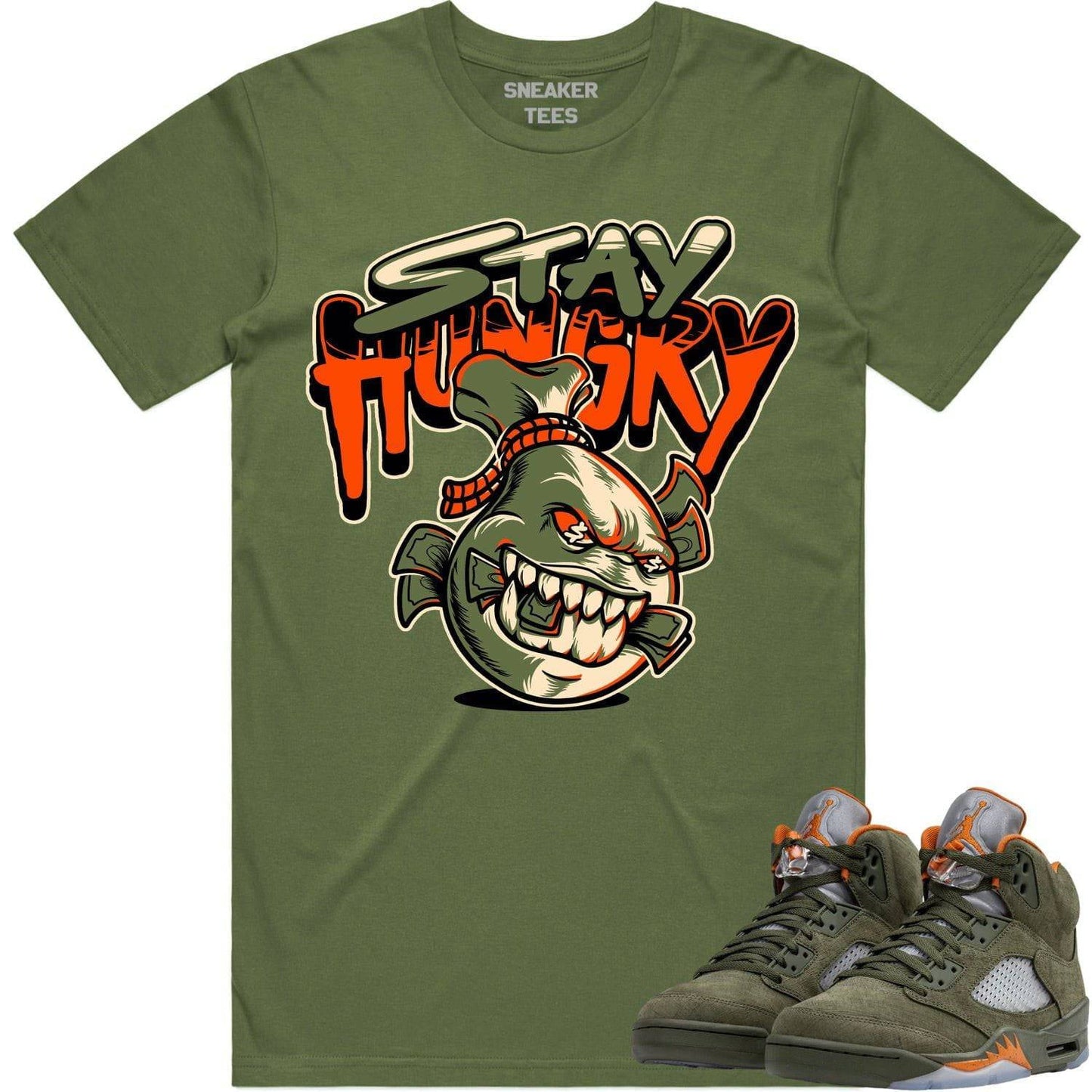 Olive 5s Shirts - Jordan Retro 5 Olive Sneaker Tees - Stay Hungry