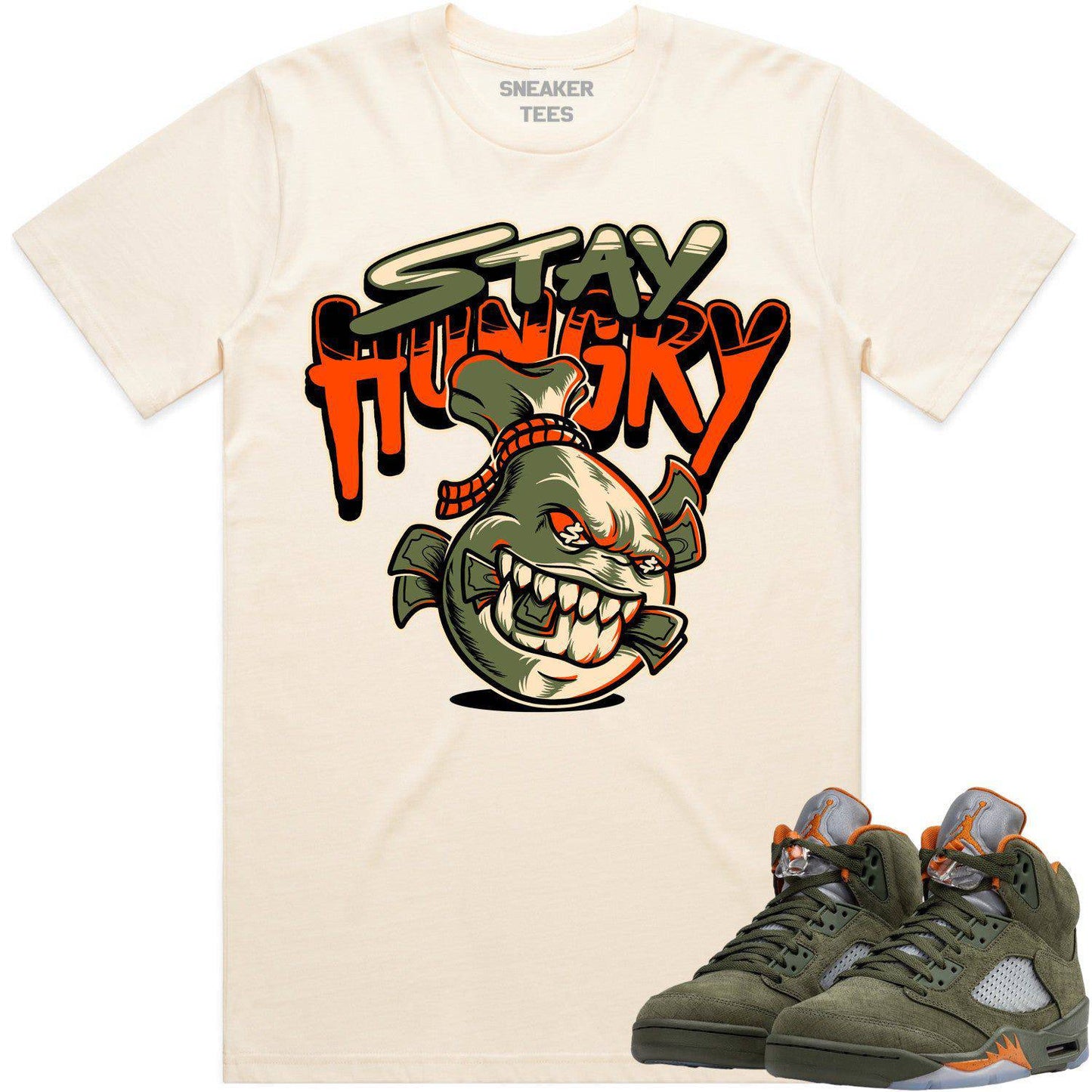 Olive 5s Shirts - Jordan Retro 5 Olive Sneaker Tees - Stay Hungry