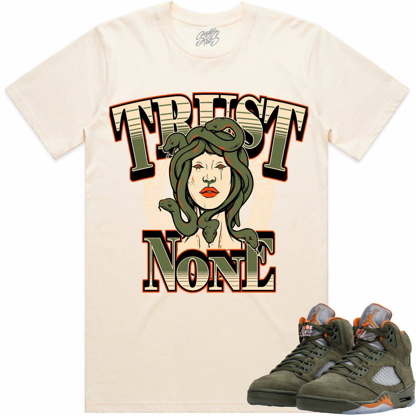 Olive 5s Shirts - Jordan Retro 5 Olive Sneaker Tees - Trust No One