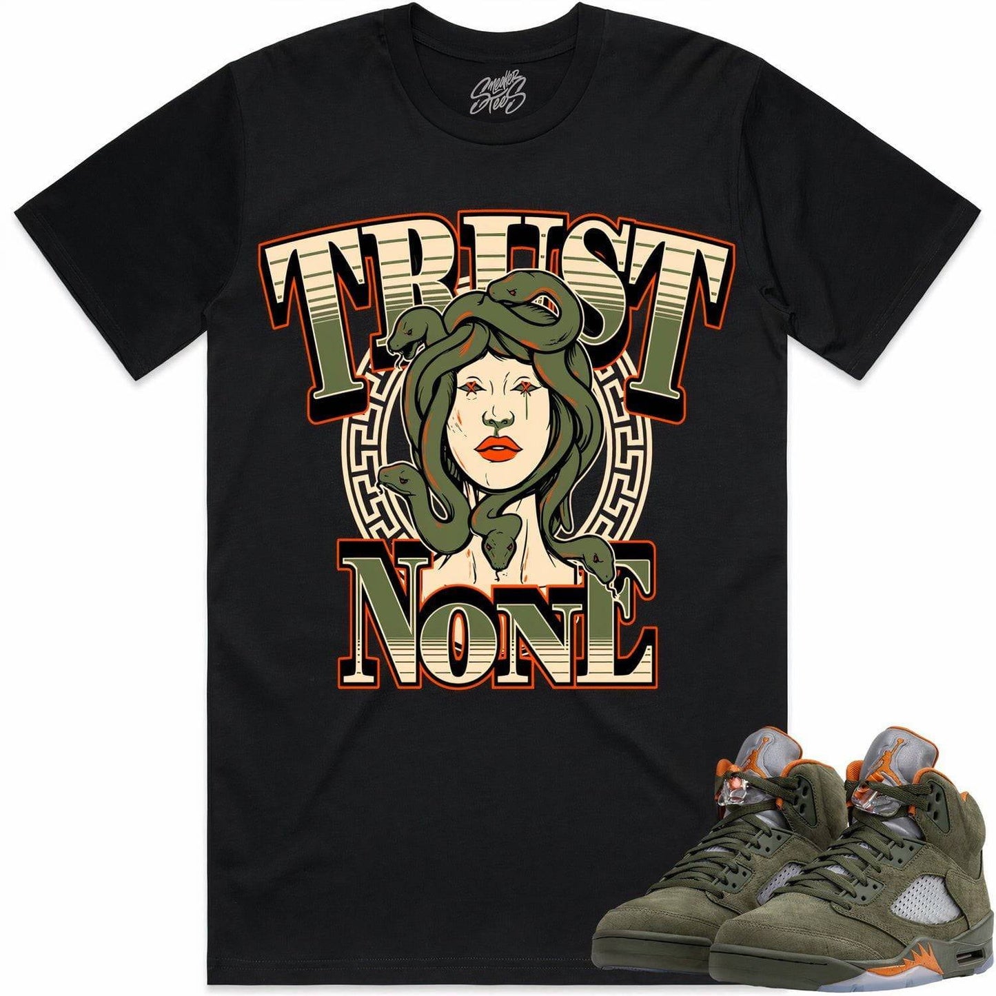 Olive 5s Shirts - Jordan Retro 5 Olive Sneaker Tees - Trust No One