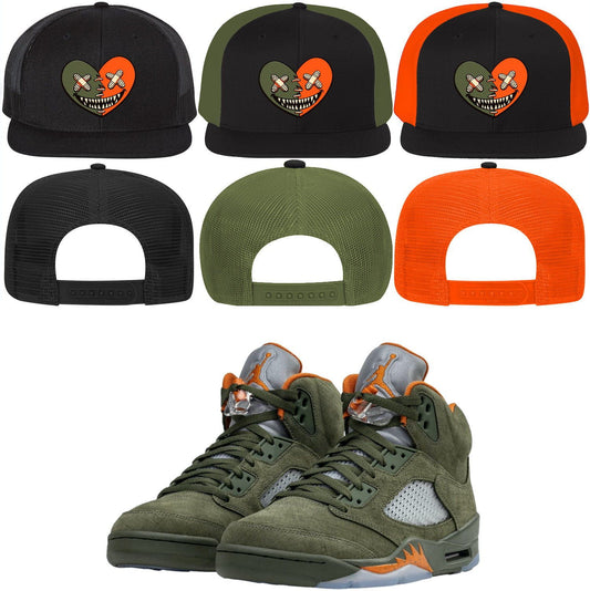 Olive 5s Snapback Hats - Jordan 5 Olive 5s Snapbacks - Heart Baws