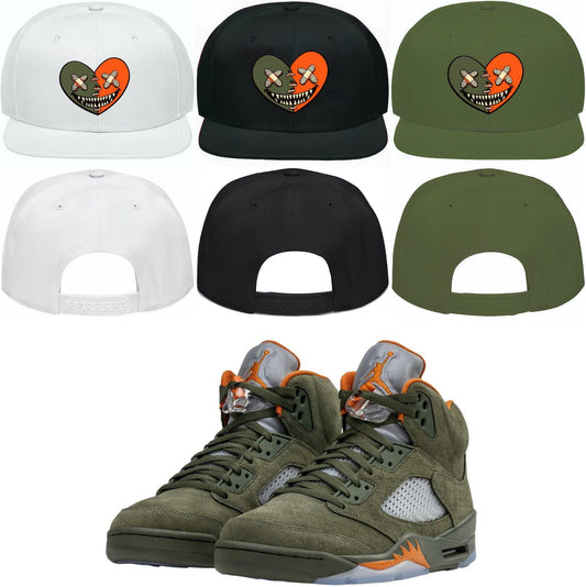 Olive 5s Snapback Hats - Jordan 5 Olive Snapbacks - Heart Baws