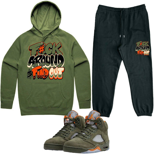 Olive 5s Sneaker Outfits - Hoodie and Jogger Set - F#ck