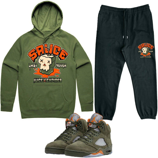 Olive 5s Sneaker Outfits - Hoodie and Jogger Set - Sauce