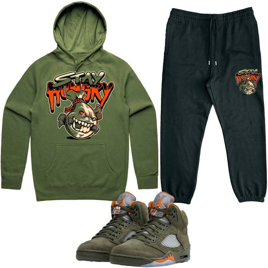 Olive 5s Sneaker Outfits - Hoodie and Jogger Set - Stay Hungry