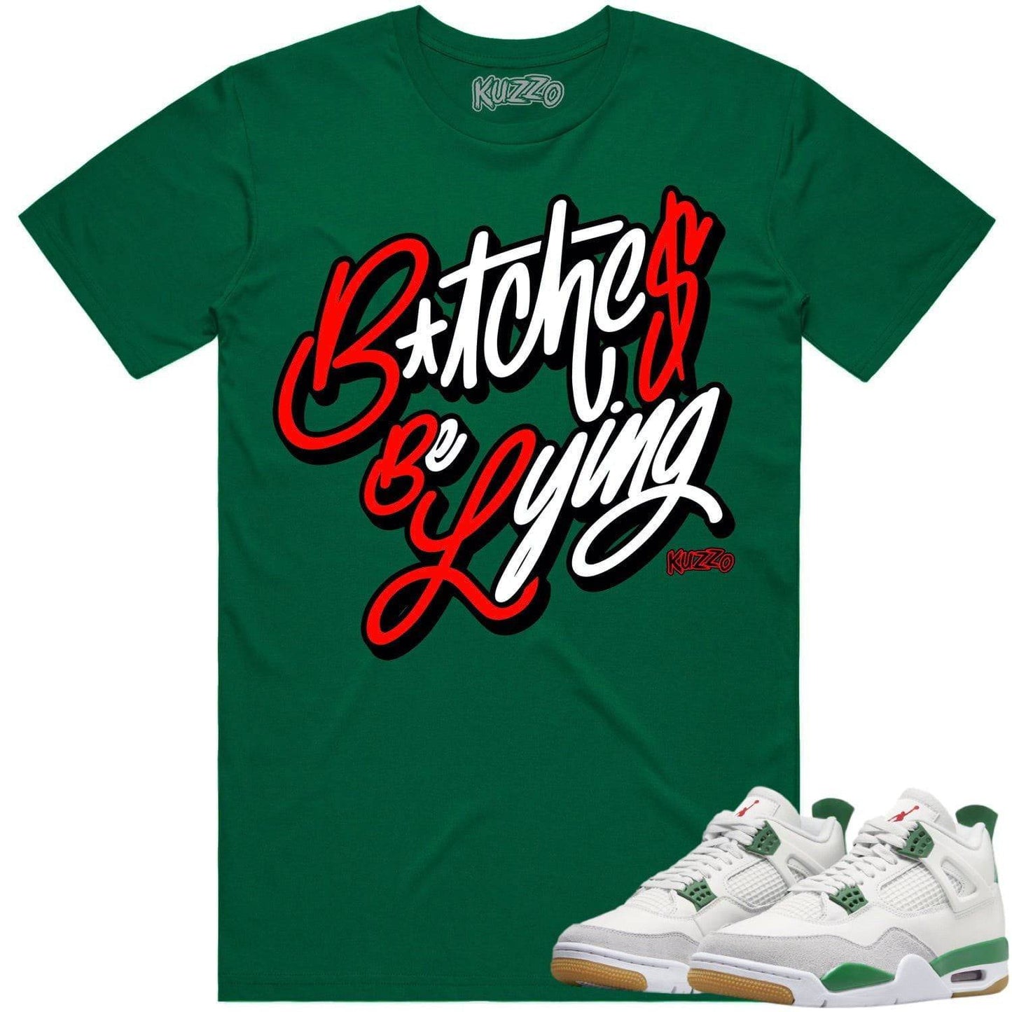 Pine Green 4s Shirt - Jordan Retro 4 Pine Green Shirt - Red BBL