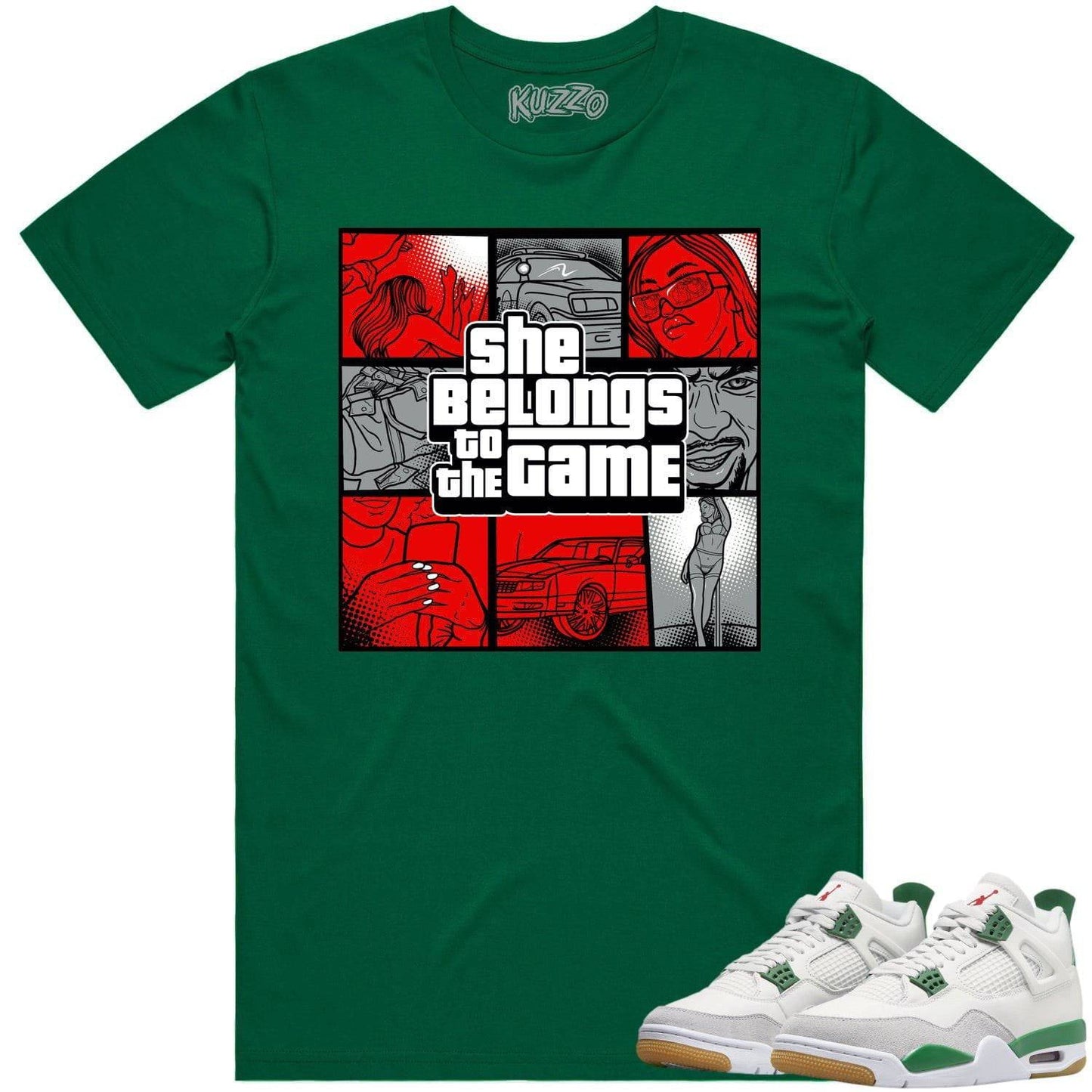 Pine Green 4s Shirt - Jordan Retro 4 Pine Green Shirt - Red Game