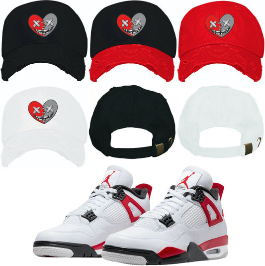 Red Cement 4s Dad Hat - Jordan 4 Red Cement Hats - Red Heart