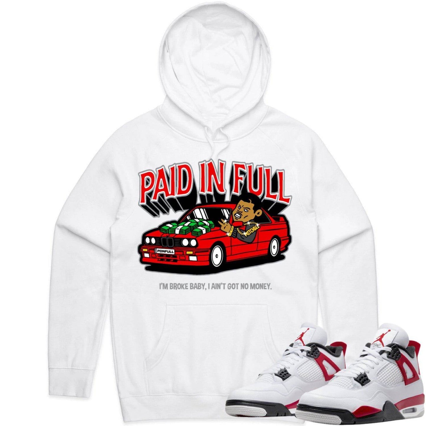 Red Cement 4s Hoodie - Jordan Retro 4 Red Cement Hoodie - Red Paid