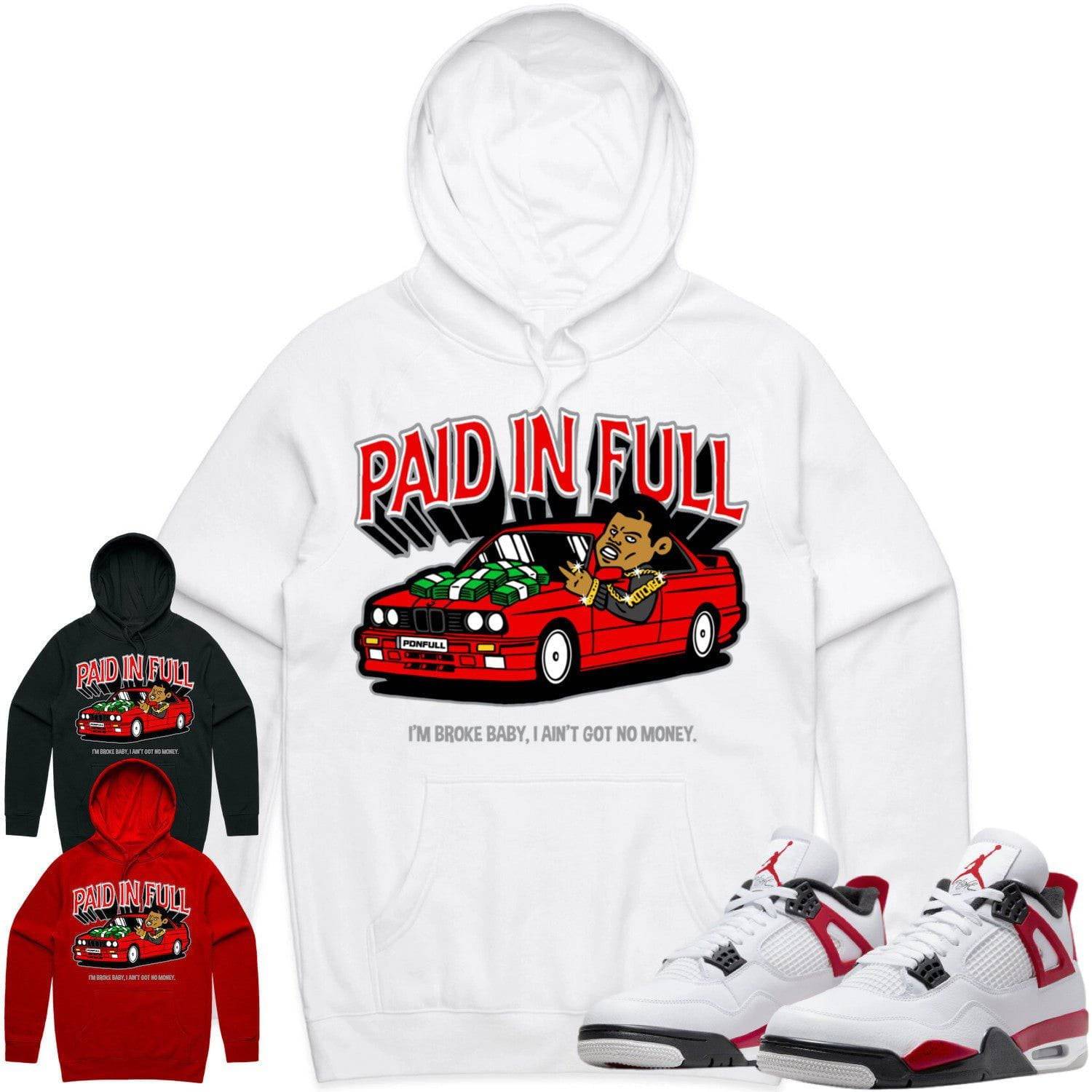 Red Cement 4s Hoodie - Jordan Retro 4 Red Cement Hoodie - Red Paid