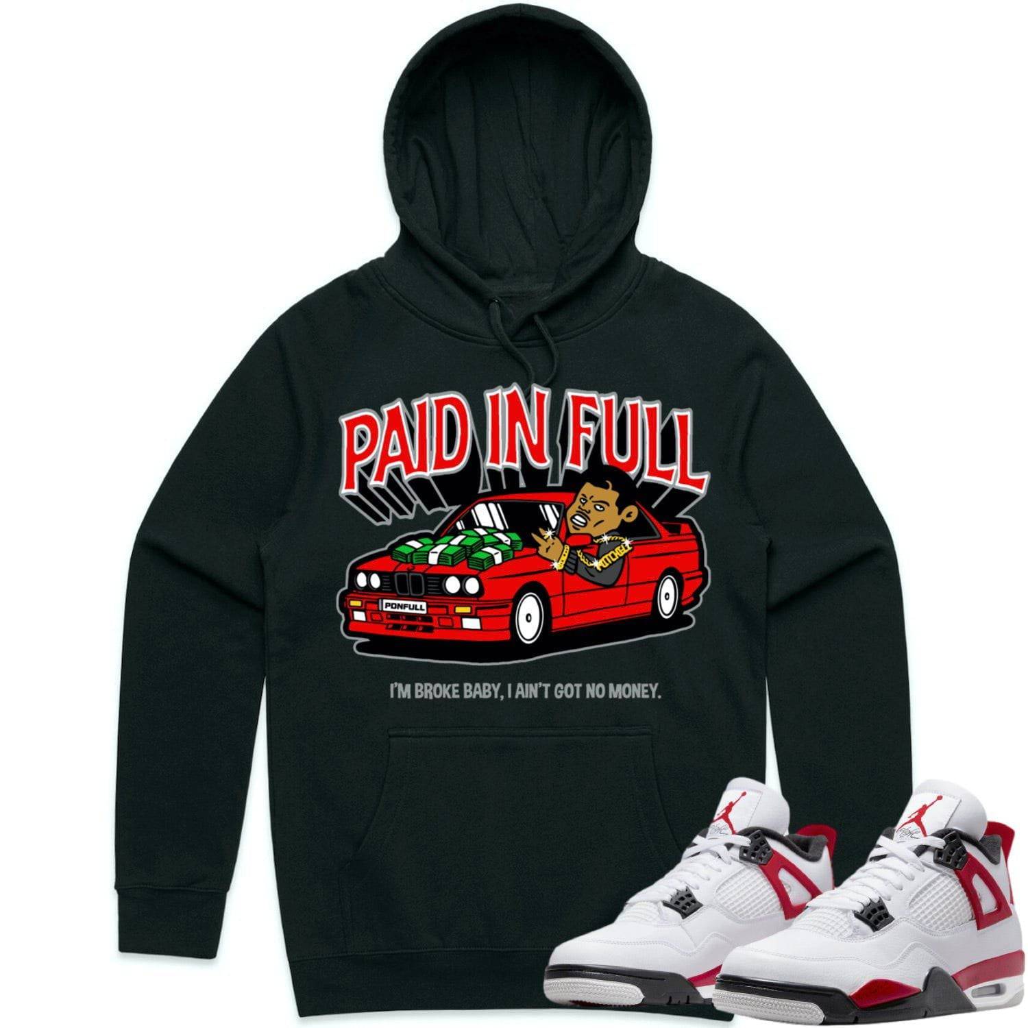 Red Cement 4s Hoodie - Jordan Retro 4 Red Cement Hoodie - Red Paid