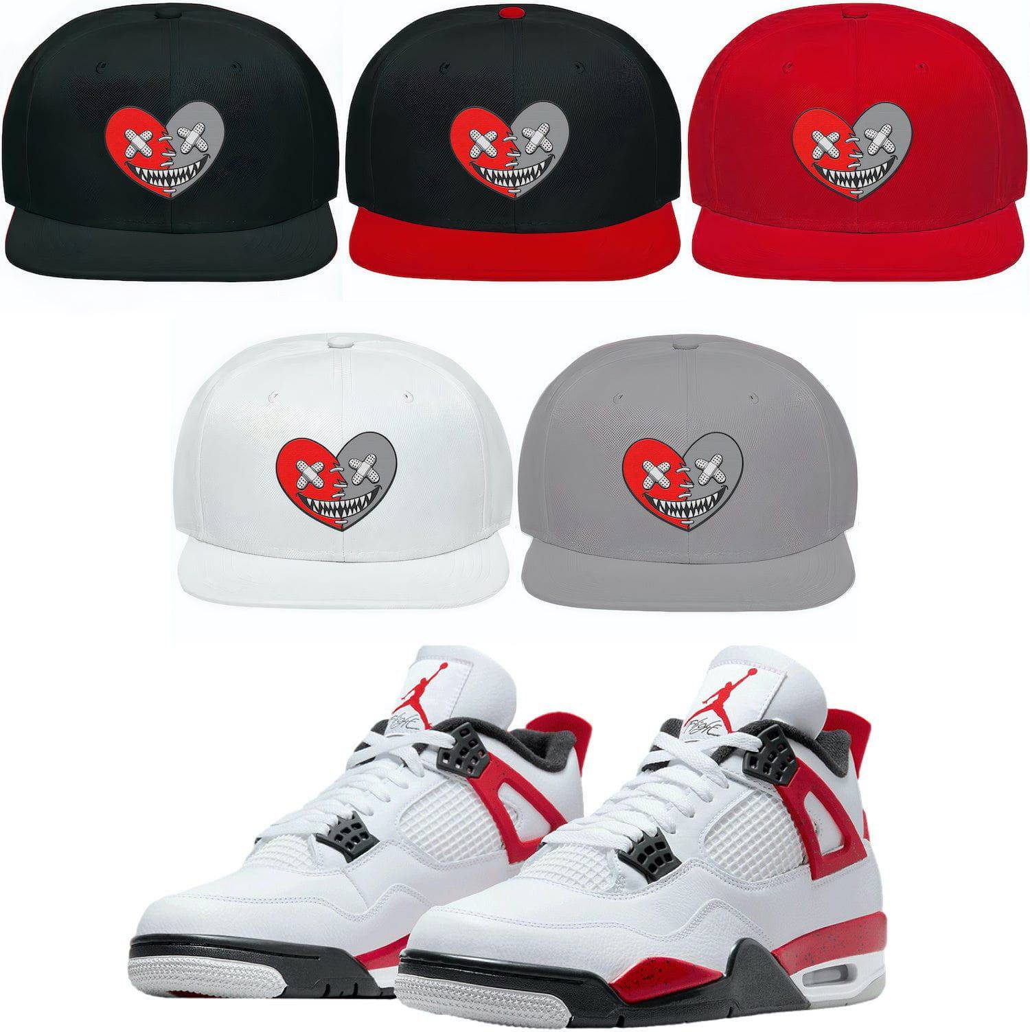 Red Cement 4s Snapback Hat - Jordan 4 Cement Hats - Heart