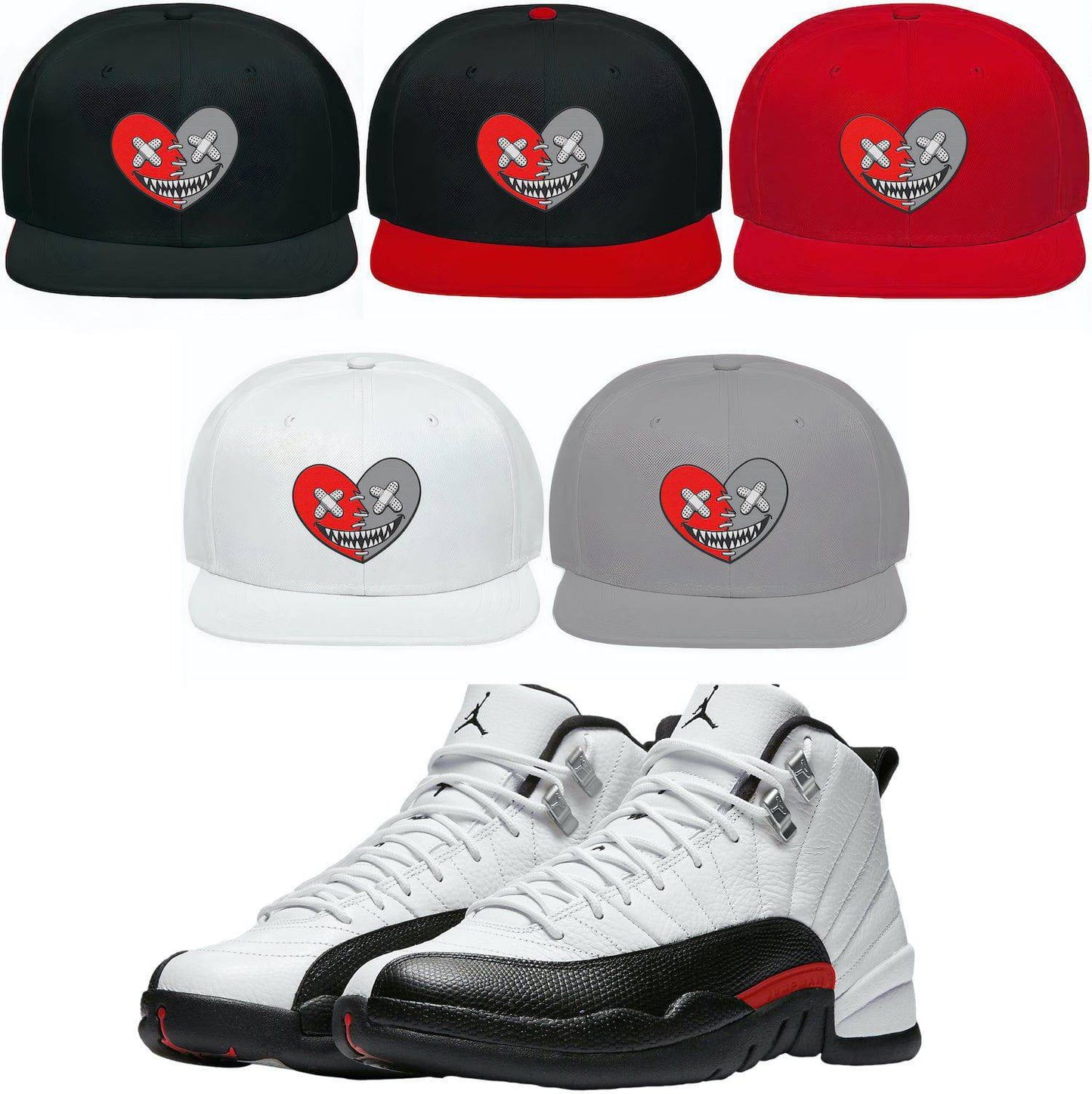 Red Taxi 12s Snapback Hat - Jordan 12 Red Taxis Hats - Heart