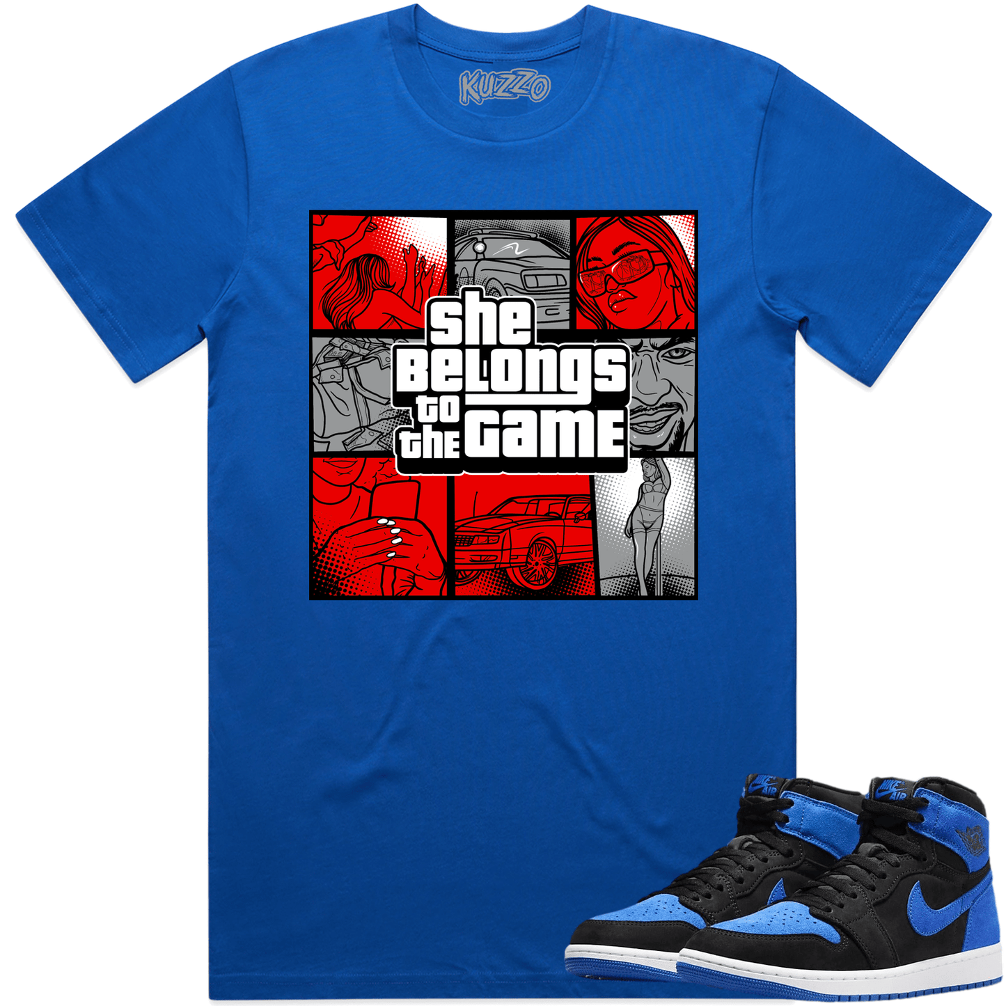 Royal Suede 1s Shirt - Jordan Retro 1 Royal Suede Shirt - Red Game