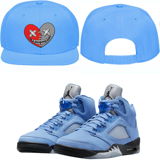 UNC 5s Snapback Hat - Jordan 5 University Blue 5s Hats - Heart