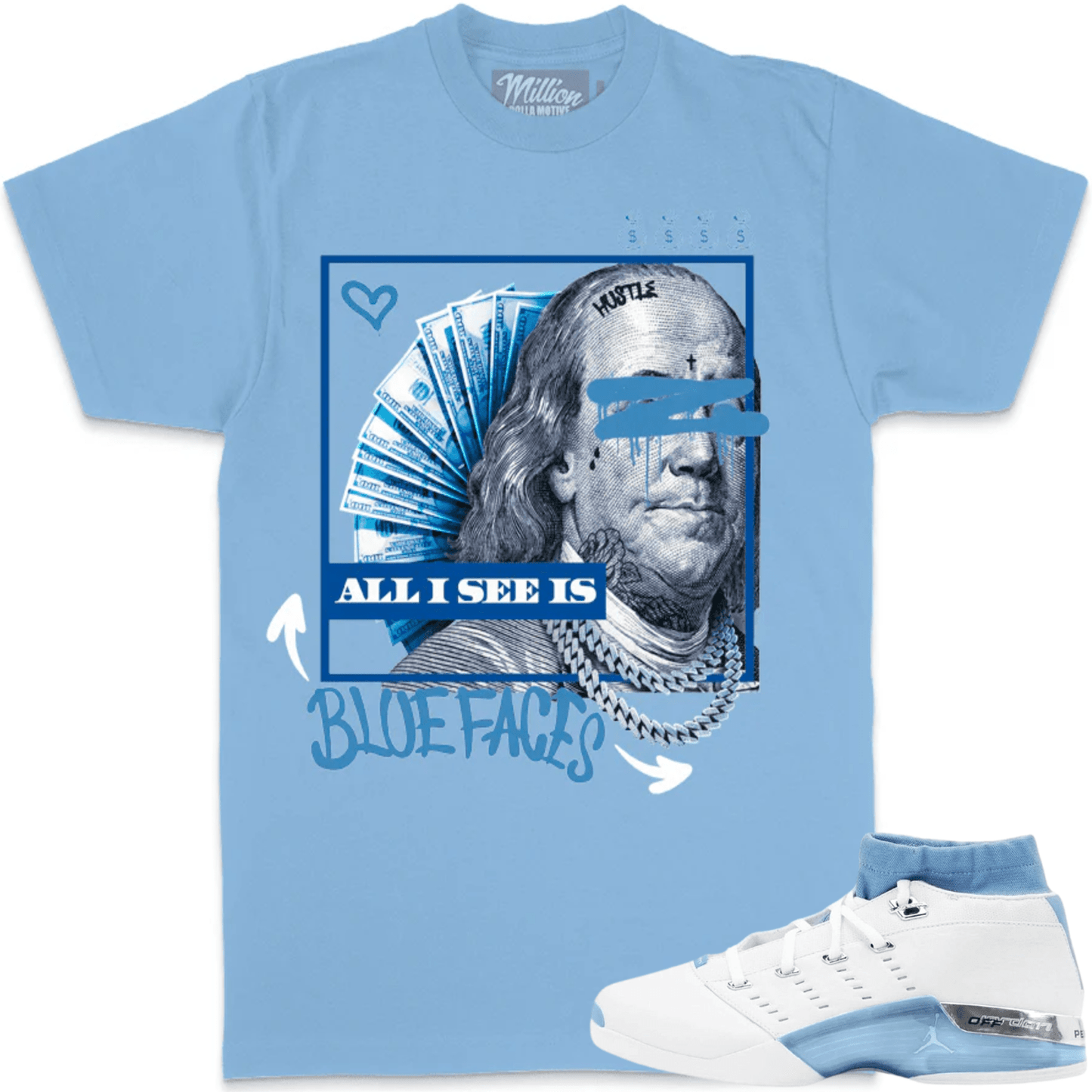 University Blue 17s Shirts - Jordan 17 Low Sneaker Tees - Blue Faces