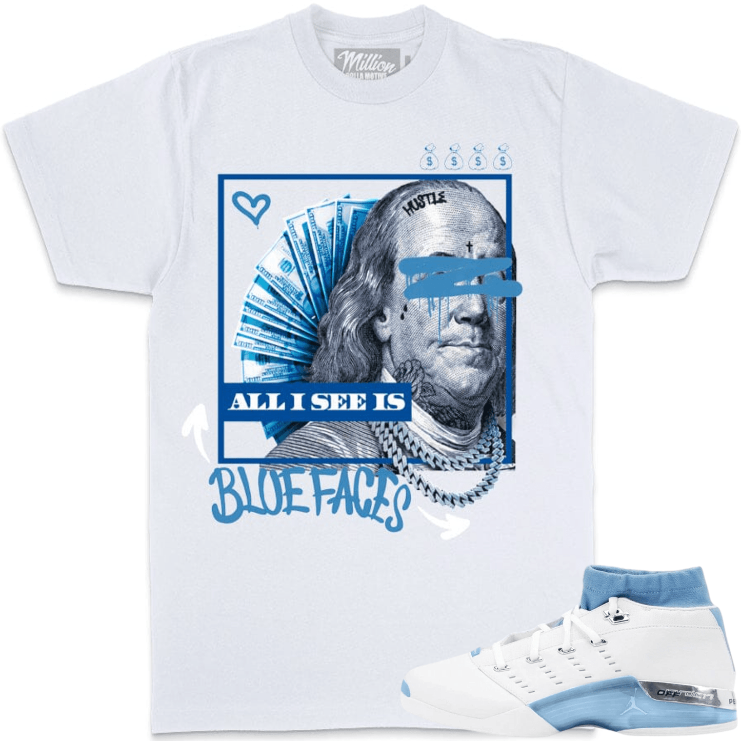 University Blue 17s Shirts - Jordan 17s Low Sneaker Tees - Blue Faces