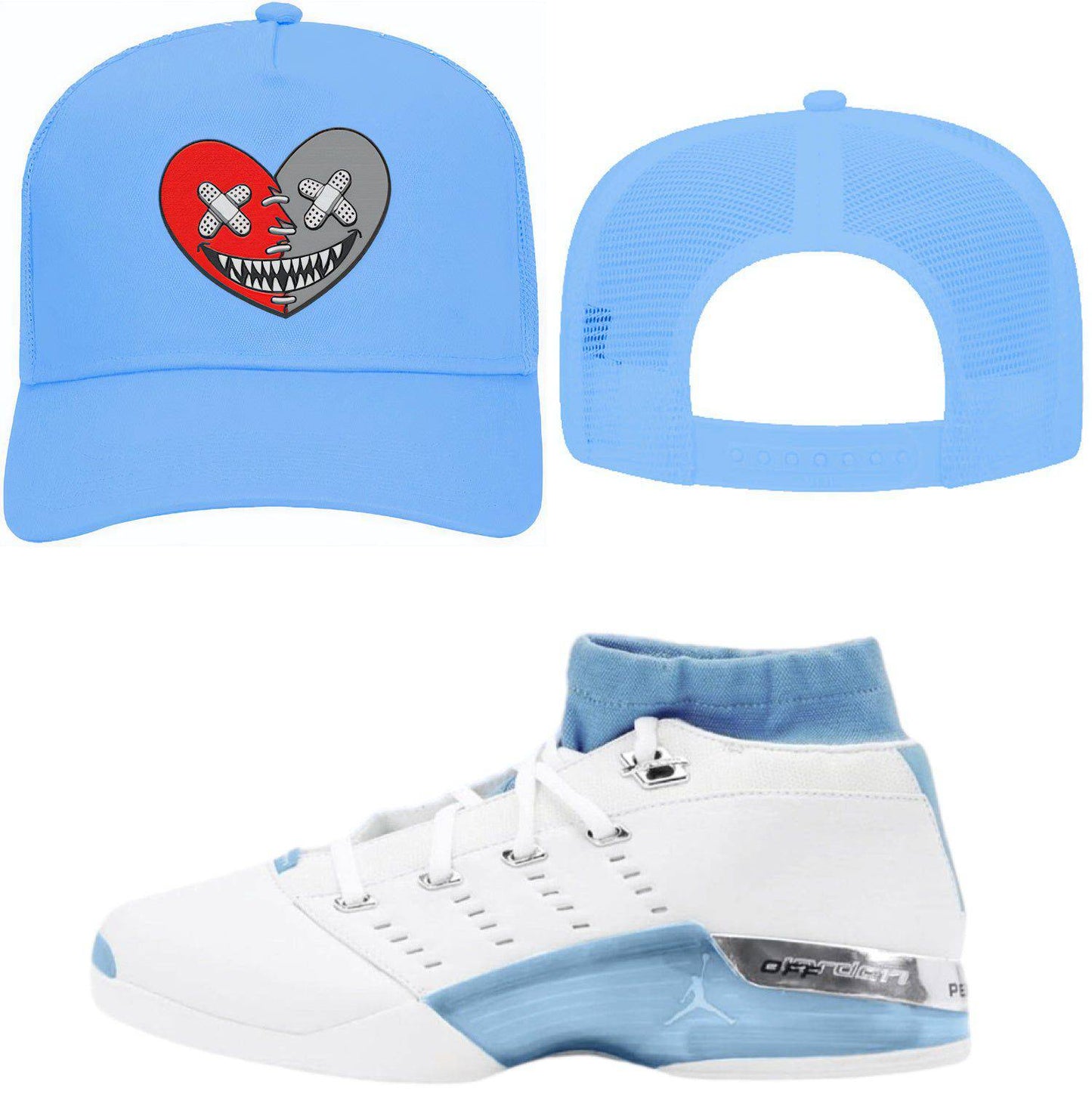 University Blue 17s Trucker Hats - Heart Baws