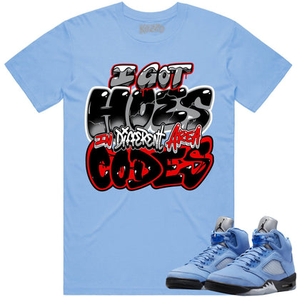 University Blue 5s Shirt - Jordan Retro 5 UNC 5s Shirt - Area Codes