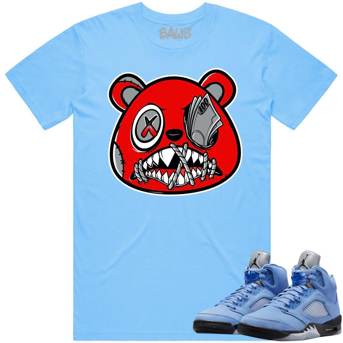 University Blue 5s Shirt - Jordan Retro 5 UNC 5s Shirt - Money Talks