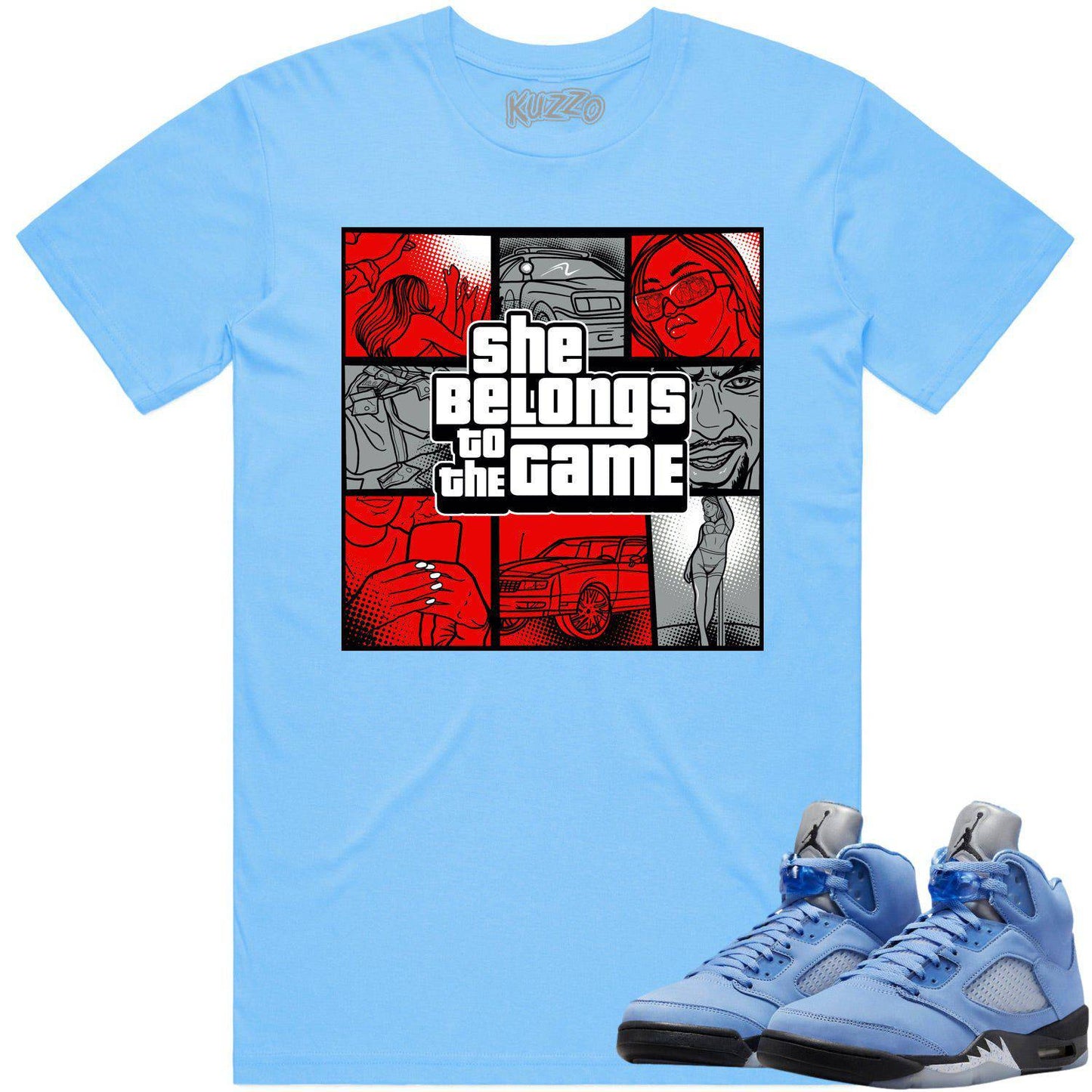 University Blue 5s Shirt - Jordan Retro 5 UNC 5s Shirt - Red Game