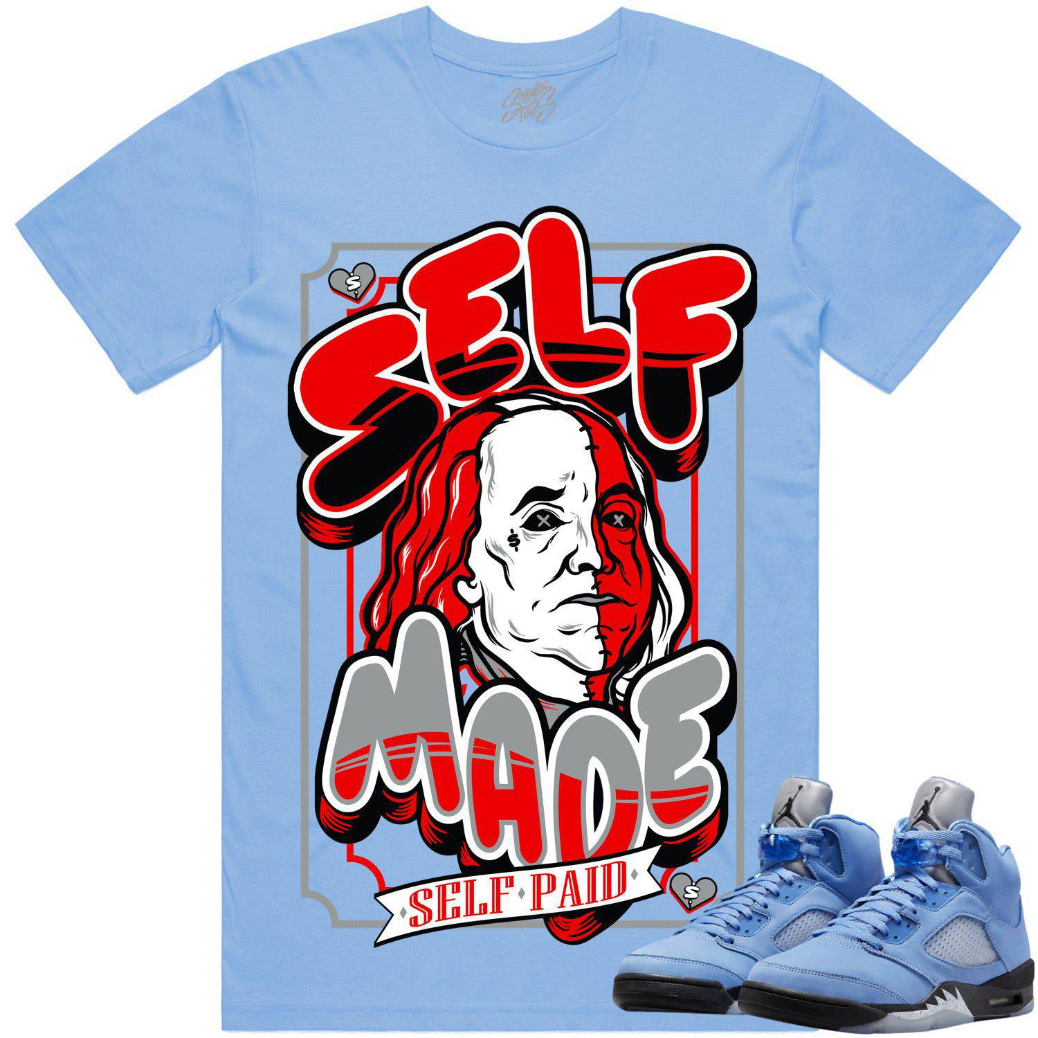 University Blue 5s Shirt - Jordan Retro 5 UNC 5s Shirt - Self Made