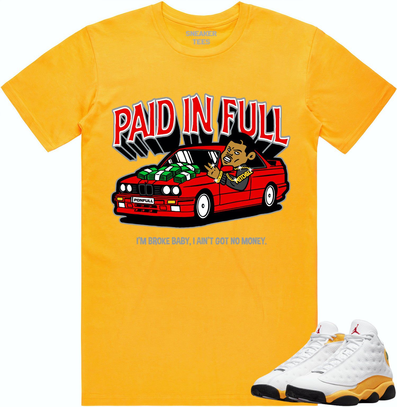 University Gold 13s Shirt - Jordan Retro 13 Sneaker Tees - Red Paid