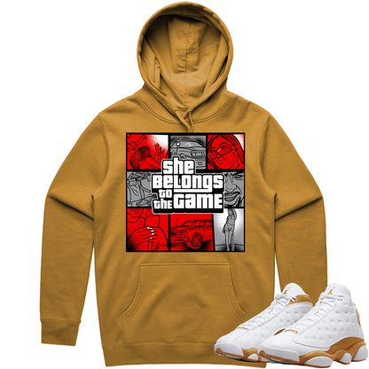 Wheat 13s Hoodie - Jordan Retro 13 Wheat Hoodie - Red Game