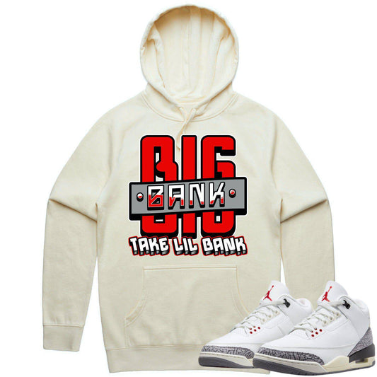 White Cement 3s Hoodie - Jordan 3 Reimagined 3s Hoodie - Red Big Bank