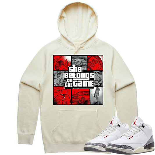 White Cement 3s Hoodie - Jordan 3 Reimagined 3s Hoodie - Red Game